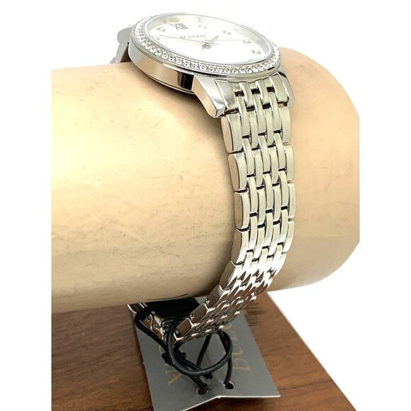Bulova Women\'s Watch 96L297 Quartz Silver Dial Gemmed Stainless Steel 32mm